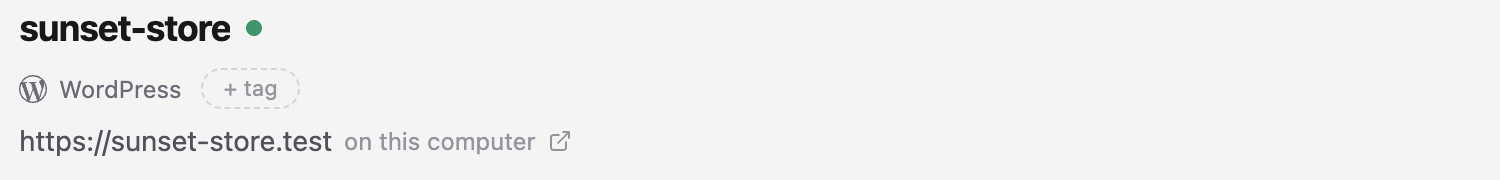 A project with the name my-shop.test, running at https, on the Overview page